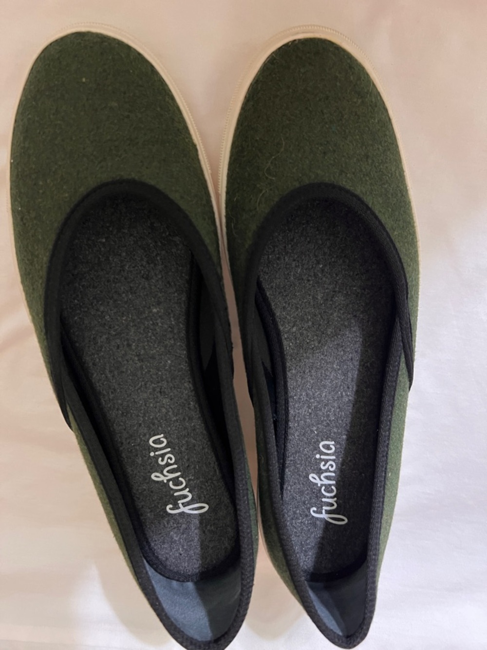 Fuchsia Olive Wool Slip-On Ballet Flats